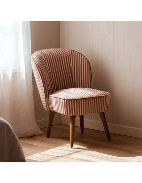 Fauteuil rayé terracotta tissu et hévéa 54x64x73 cm Elarano Ixia - 2