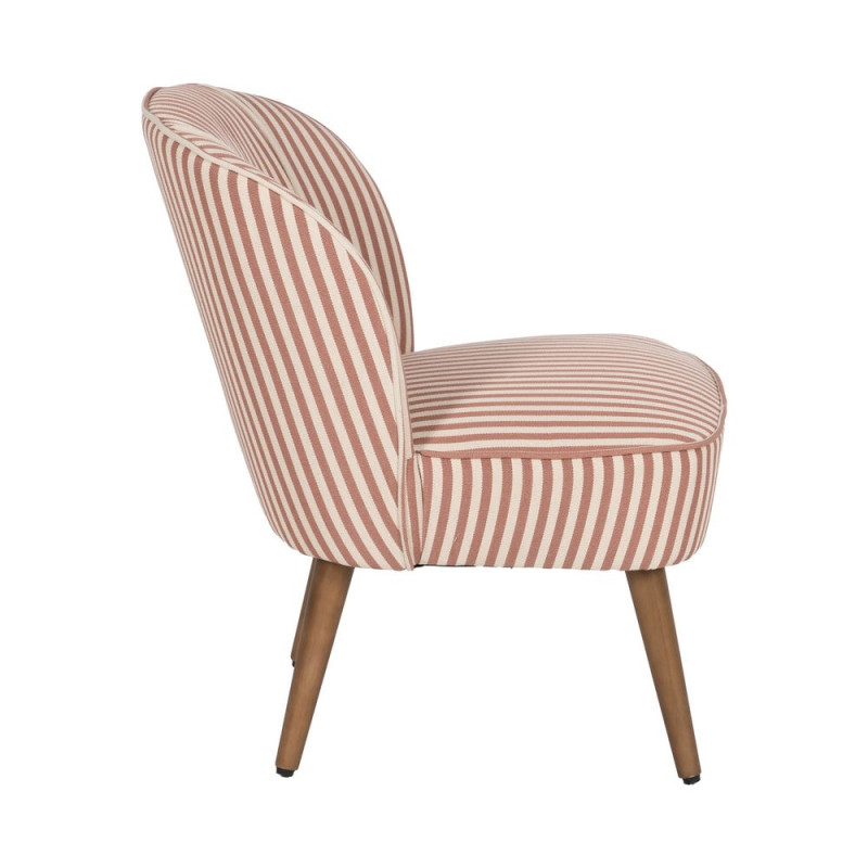 Fauteuil rayé terracotta tissu et hévéa 54x64x73 cm Elarano Ixia - 3