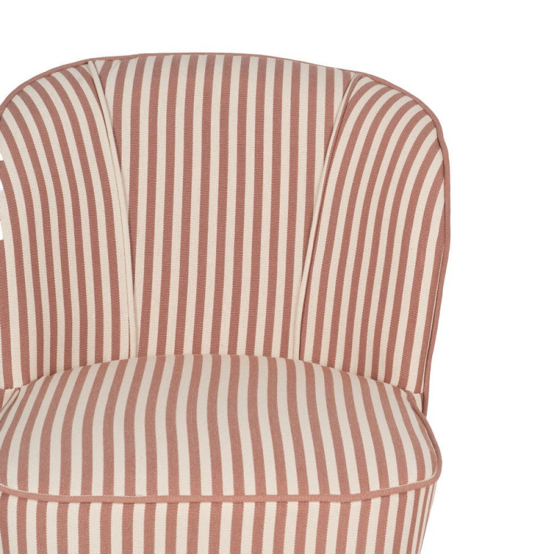 Fauteuil rayé terracotta tissu et hévéa 54x64x73 cm Elarano Ixia - 5