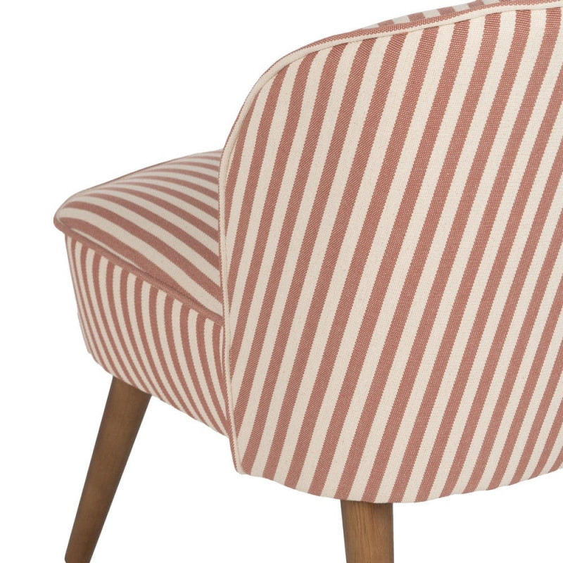 Fauteuil rayé terracotta tissu et hévéa 54x64x73 cm Elarano Ixia - 8