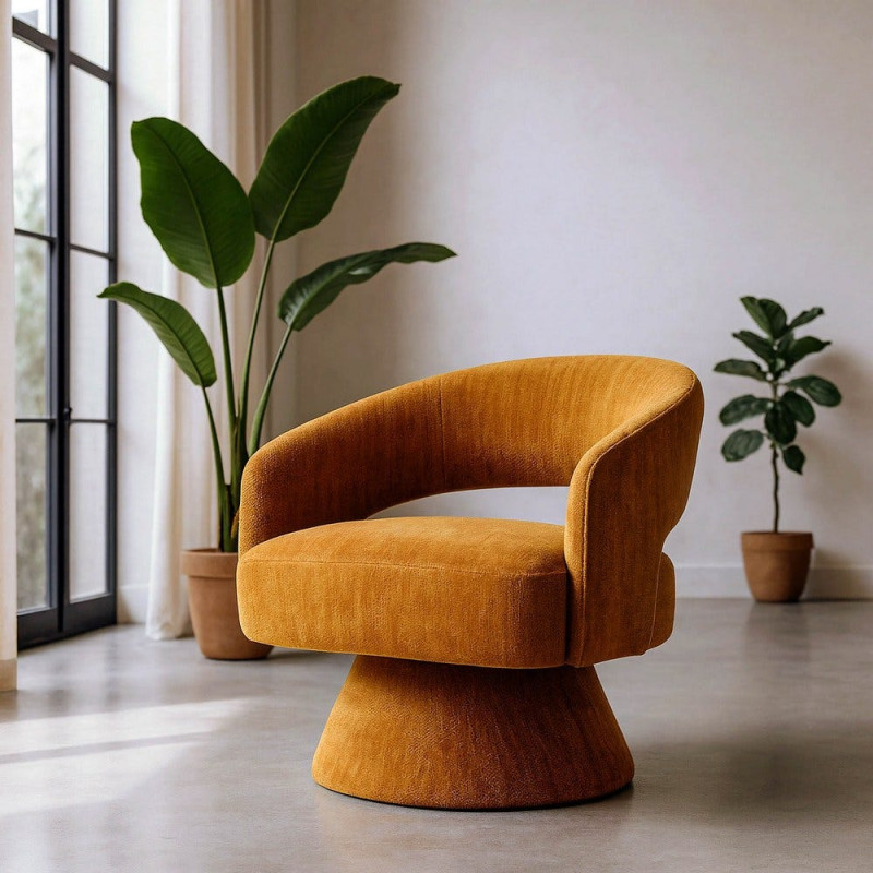 Fauteuil pivotant ocre en tissu 71x68x72 cm Orelivo Ixia - 2