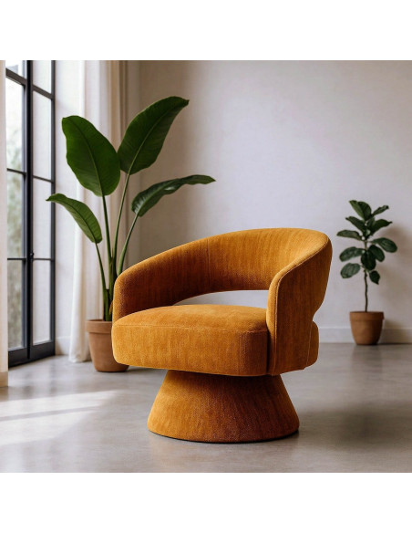 Fauteuil pivotant ocre en tissu 71x68x72 cm Orelivo Ixia - 2