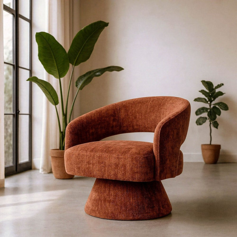Fauteuil pivotant terracotta en tissu 71x68x72 cm Orelivo Ixia - 2