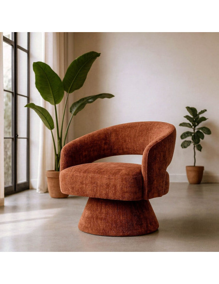 Fauteuil pivotant terracotta en tissu 71x68x72 cm Orelivo Ixia - 2
