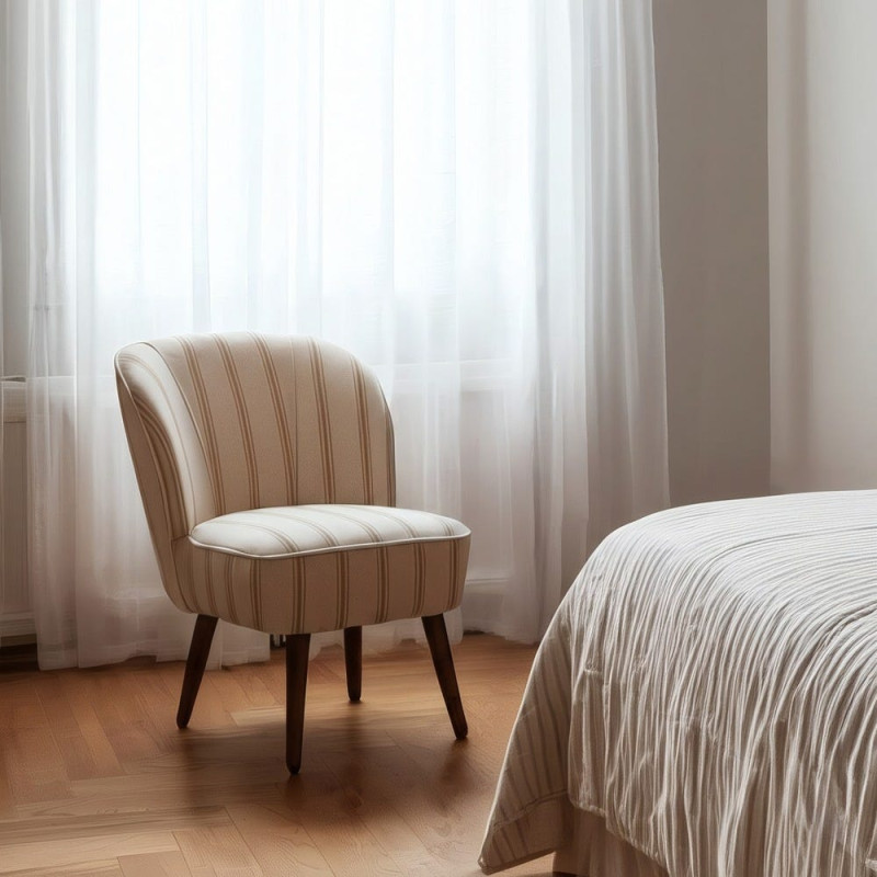 Fauteuil rayé miel et écru bois d’hévéa 54x64x73 cm Parelaro Ixia - 2
