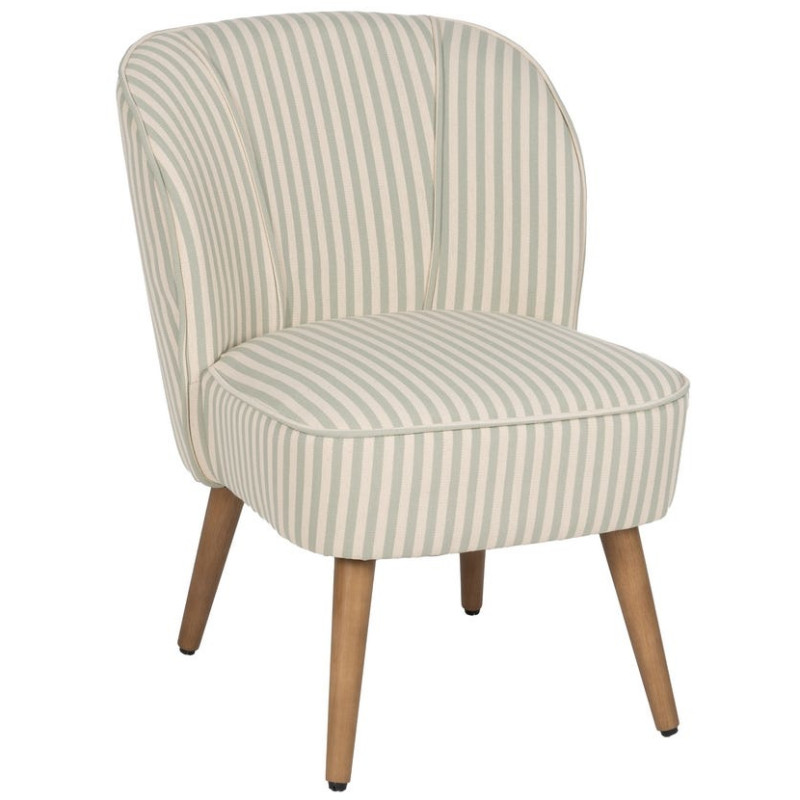 Fauteuil rayé vert sauge en tissu et hévéa 54x64x73 cm Elarano Ixia - 1