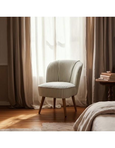 Fauteuil rayé vert sauge en tissu et hévéa 54x64x73 cm Elarano Ixia - 2