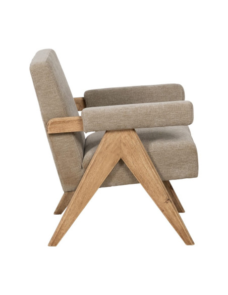 Fauteuil scandinave beige en tissu et bois 74x76x85 cm Oreloro Ixia - 2