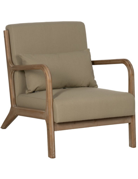Fauteuil lounge beige en tissu et hévéa 66x85x74 cm Areleno Ixia - 1