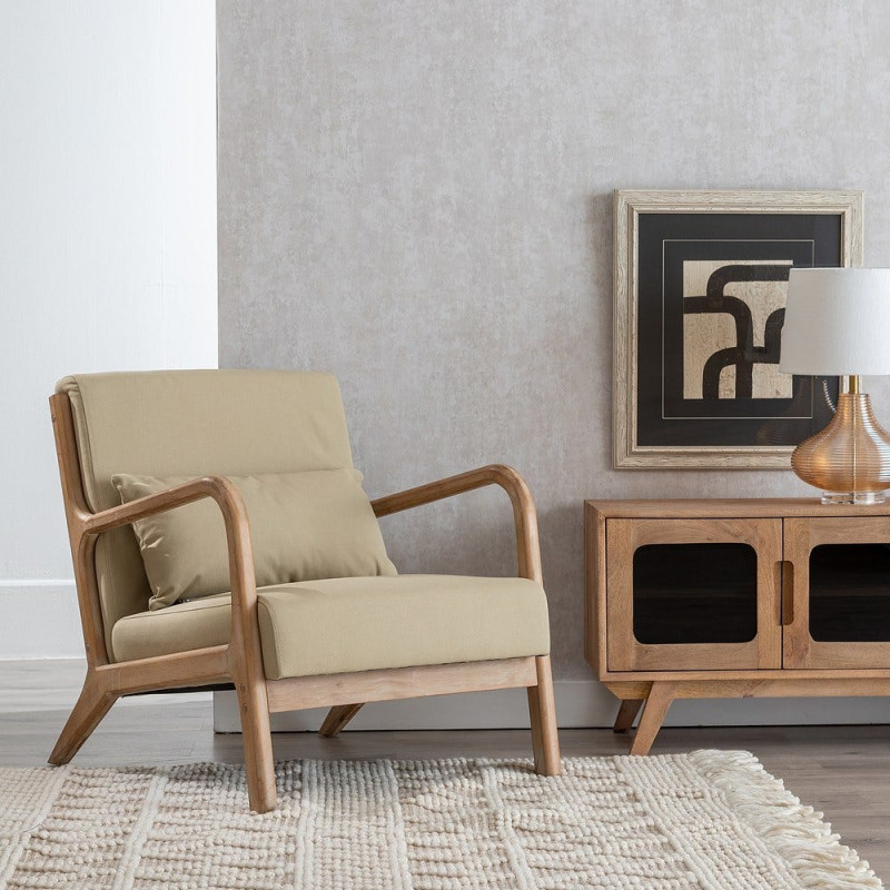 Fauteuil lounge beige en tissu et hévéa 66x85x74 cm Areleno Ixia - 2