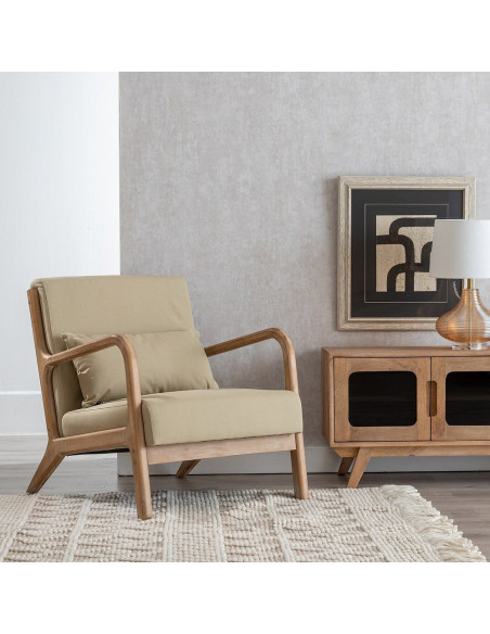 Fauteuil lounge beige en tissu et hévéa 66x85x74 cm Areleno Ixia - 2