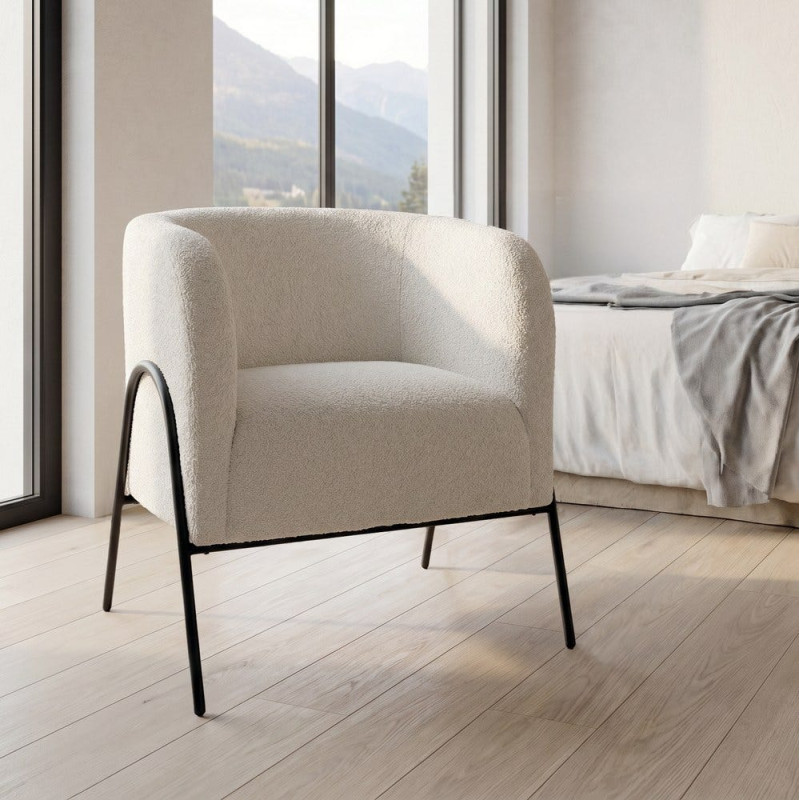 Fauteuil bouclette écru métal noir 68x66x74 cm Sarelado Ixia - 2