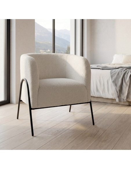 Fauteuil bouclette écru métal noir 68x66x74 cm Sarelado Ixia - 2