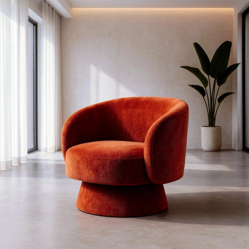 Fauteuil pivotant terracotta en tissu 78x79x77 cm Areloro Ixia - 2