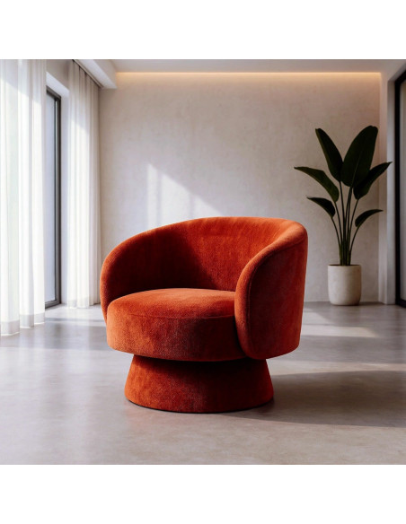 Fauteuil pivotant terracotta en tissu 78x79x77 cm Areloro Ixia - 2