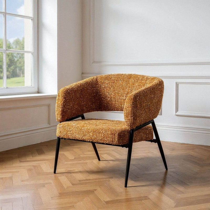 Lot de 2 fauteuils ocre en tissu et métal noir 71x70x75 cm Almarino Ixia - 2