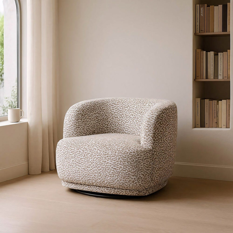 Fauteuil pivotant léopard gris taupe en tissu 89x87x71 cm Elararo Ixia - 2