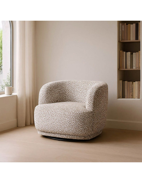Fauteuil pivotant léopard gris taupe en tissu 89x87x71 cm Elararo Ixia - 2