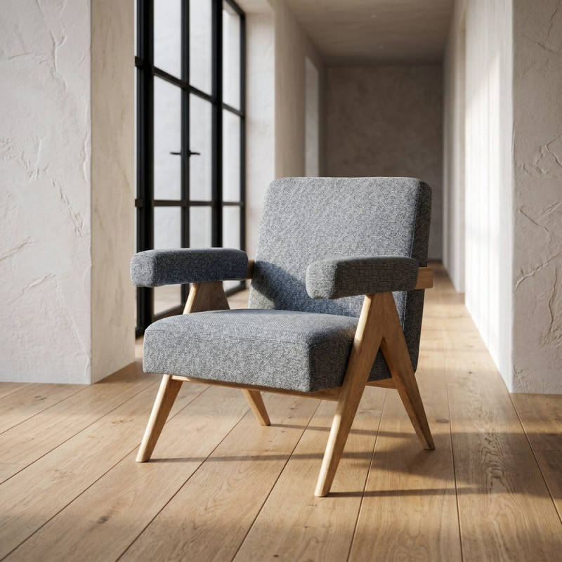 Fauteuil scandinave bleu gris en tissu et bois 74x76x85 cm Lomarero Ixia - 2