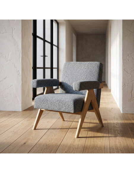 Fauteuil scandinave bleu gris en tissu et bois 74x76x85 cm Lomarero Ixia - 2