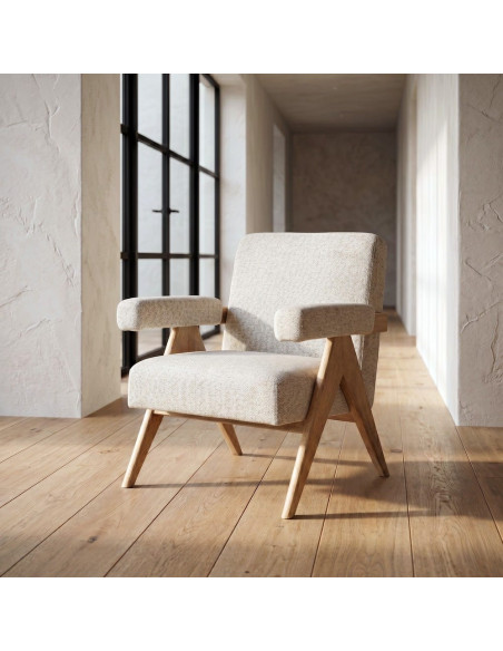 Fauteuil scandinave beige en tissu et bois 74x76x85 cm Lomarero Ixia - 2