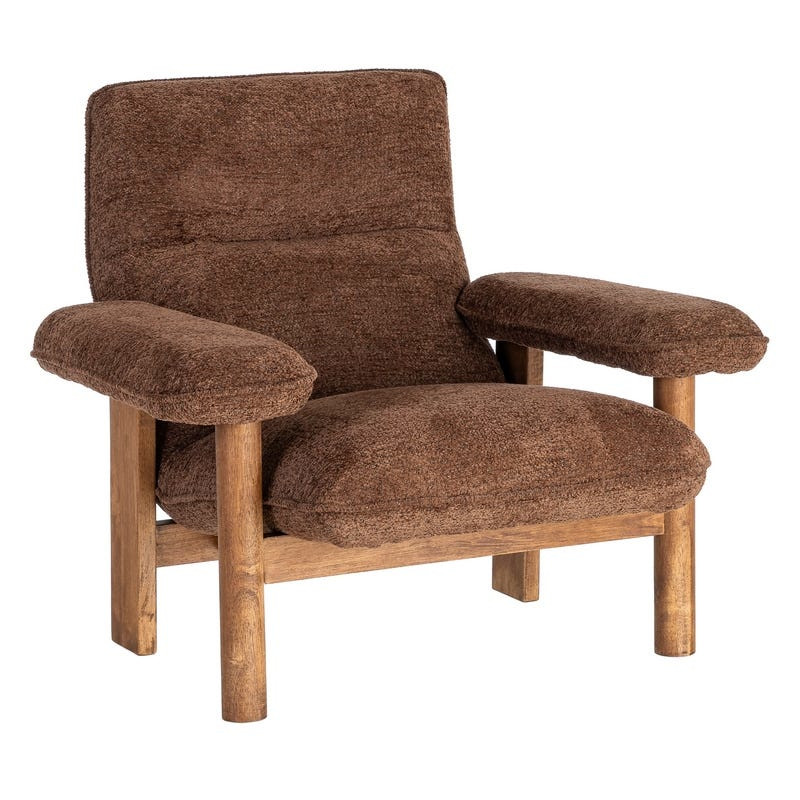 Fauteuil lounge marron chocolat en bouclette et bois 96x86,5x82,5 cm Isenano Ixia - 1