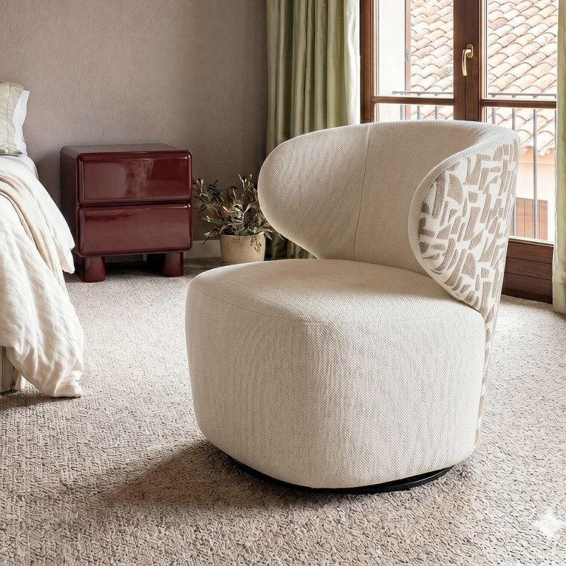 Fauteuil pivotant beige crème à motif graphique 73x68x74 cm Arelano Ixia - 3