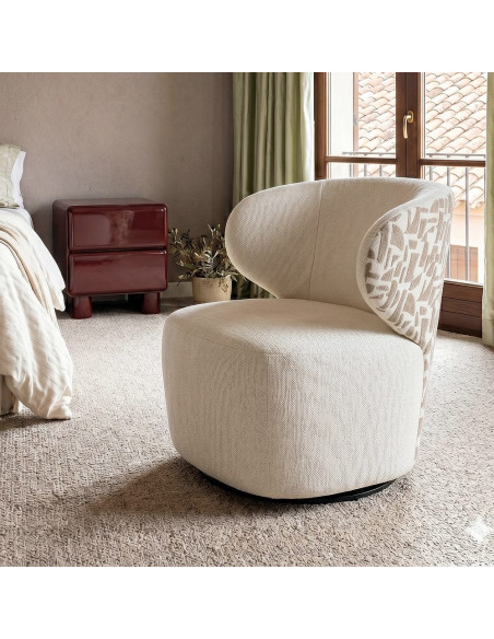 Fauteuil pivotant beige crème à motif graphique 73x68x74 cm Arelano Ixia - 3