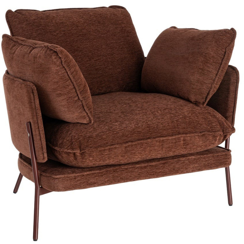 Fauteuil lounge marron chocolat en tissu et métal 95x80x79 cm Barelero Ixia - 1