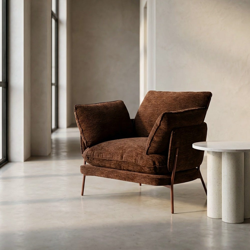 Fauteuil lounge marron chocolat en tissu et métal 95x80x79 cm Barelero Ixia - 2