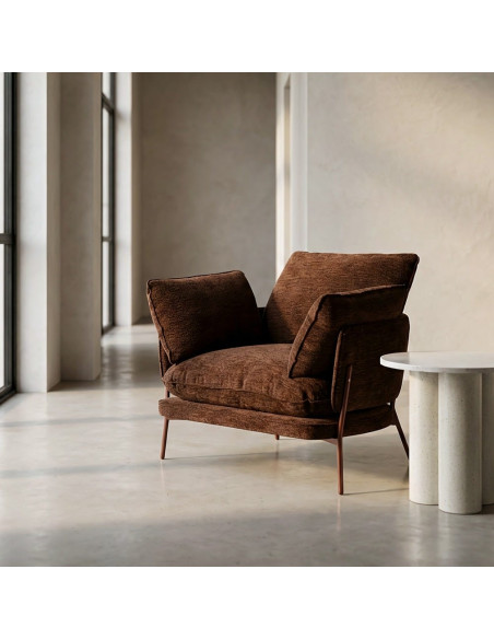 Fauteuil lounge marron chocolat en tissu et métal 95x80x79 cm Barelero Ixia - 2