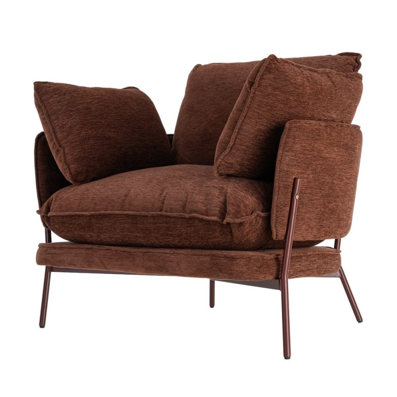 Fauteuil lounge marron chocolat en tissu et métal 95x80x79 cm Barelero Ixia - 8