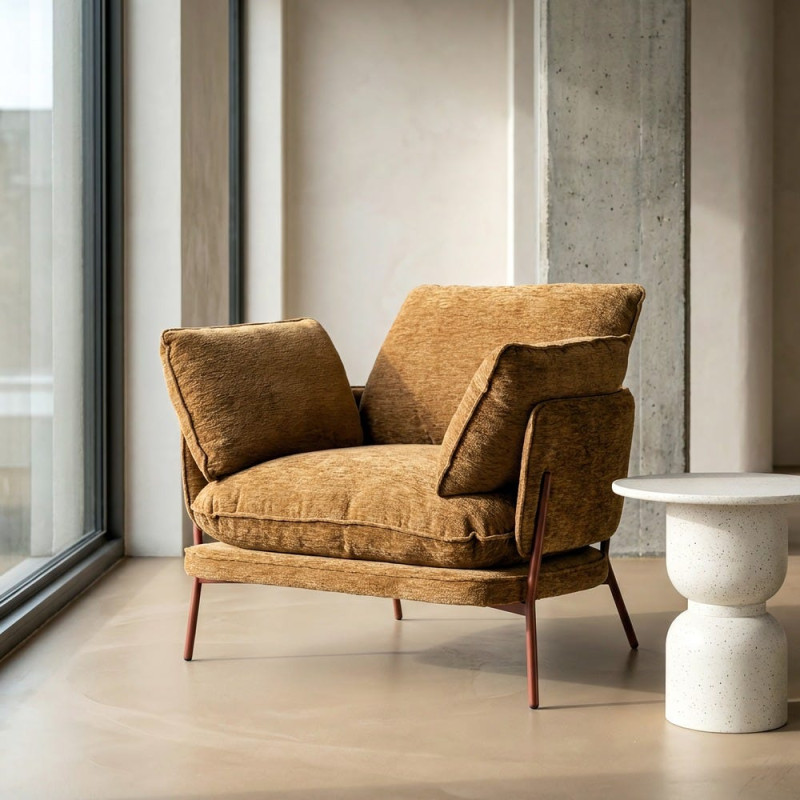 Fauteuil lounge caramel en tissu et métal 95x80x79 cm Barelero Ixia - 2
