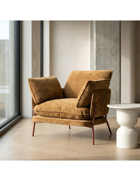 Fauteuil lounge caramel en tissu et métal 95x80x79 cm Barelero Ixia - 2