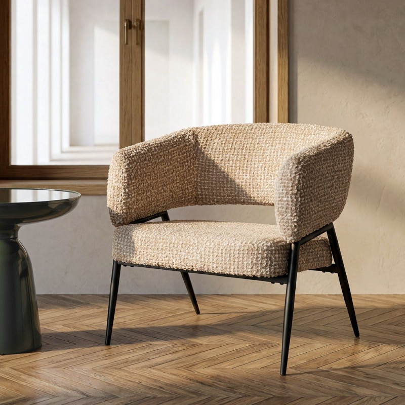 Lot de 2 fauteuils beige grège en tissu et métal noir 71x70x75 cm Almarino Ixia - 2