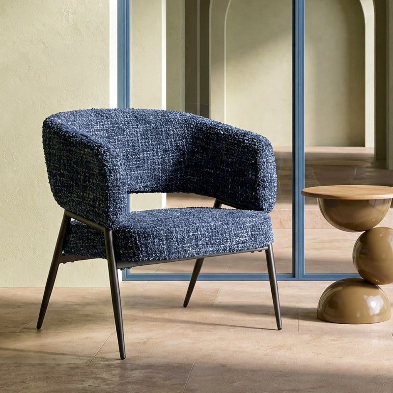 Lot de 2 fauteuils bleu nuit tissu et métal noir 71x70x75 cm Almarino Ixia - 2