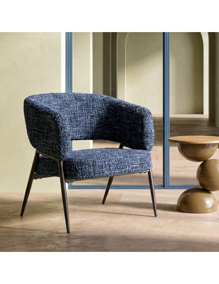 Lot de 2 fauteuils bleu nuit tissu et métal noir 71x70x75 cm Almarino Ixia - 2