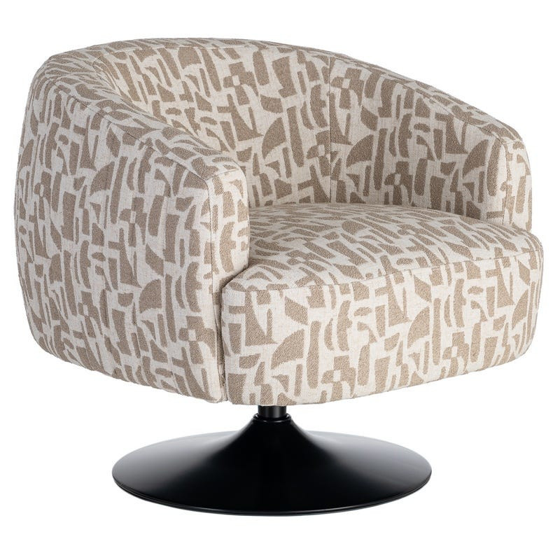 Fauteuil pivotant beige motif géométrique en tissu 73x80x73 cm Morenoro Ixia - 1