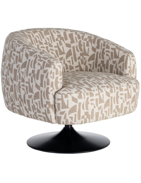 Fauteuil pivotant beige motif géométrique en tissu 73x80x73 cm Morenoro Ixia - 1