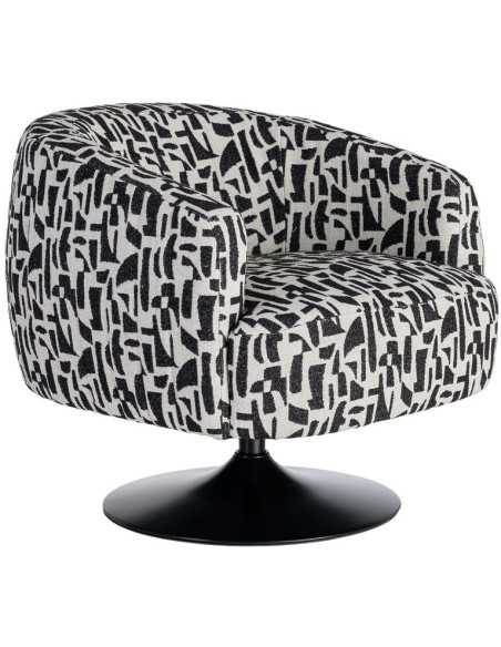 Fauteuil pivotant noir et blanc en tissu 73x80x73 cm Morenoro Ixia - 1