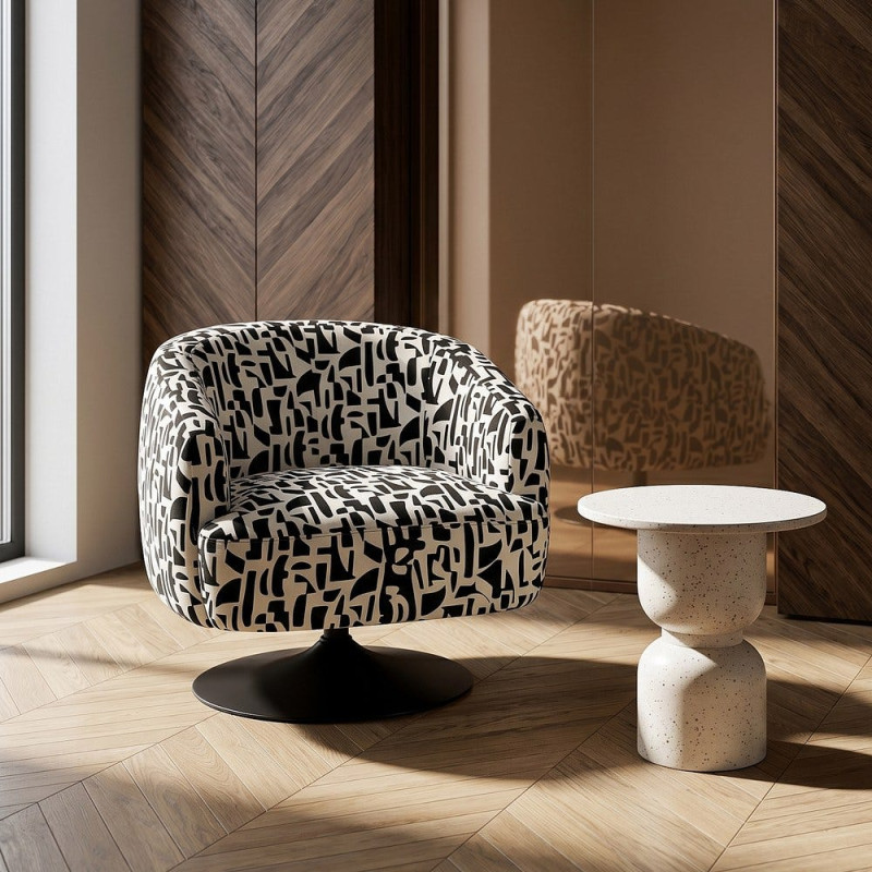 Fauteuil pivotant noir et blanc en tissu 73x80x73 cm Morenoro Ixia - 2