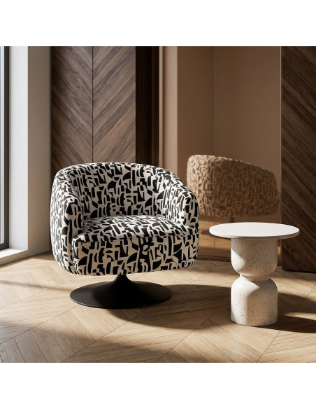 Fauteuil pivotant noir et blanc en tissu 73x80x73 cm Morenoro Ixia - 2