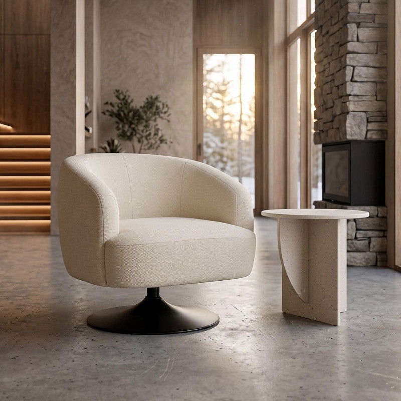 Fauteuil pivotant crème en tissu 73x80x73 cm Oreleno Ixia - 3