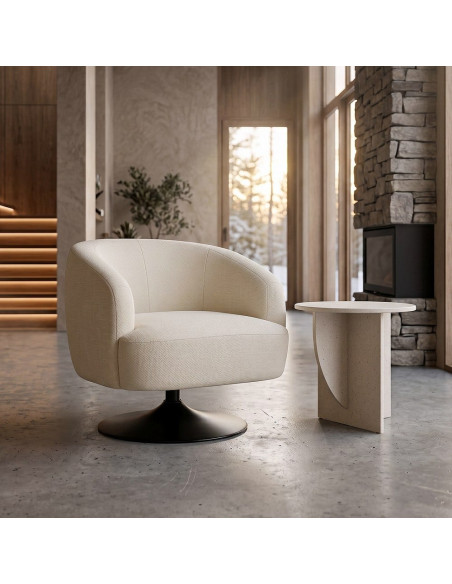 Fauteuil pivotant crème en tissu 73x80x73 cm Oreleno Ixia - 3