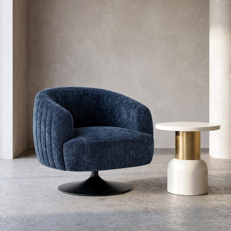 Fauteuil pivotant bleu marine en tissu 73x80x73 cm Oreleno Ixia - 2