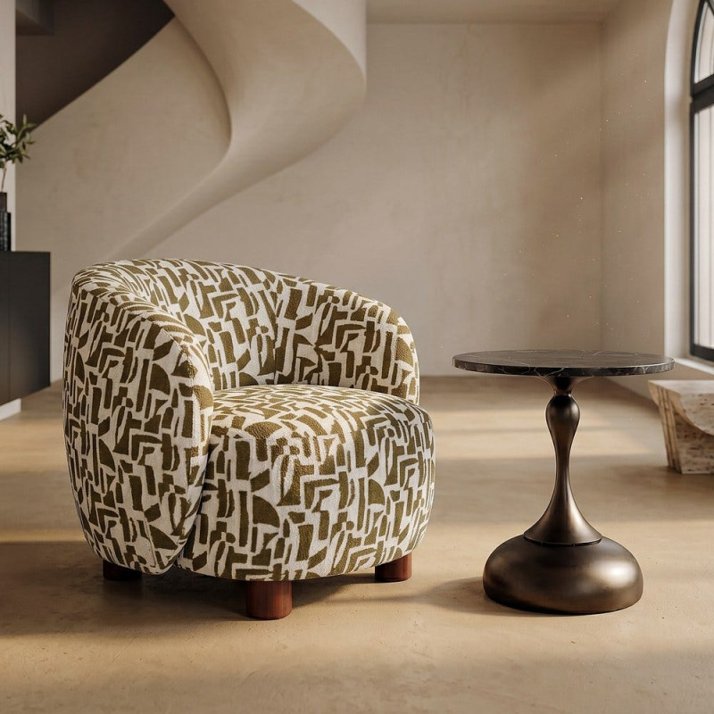 Fauteuil lounge crème et ocre à motif graphique 73x82x70 cm Tavelado Ixia - 2