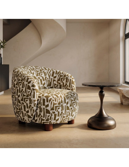 Fauteuil lounge crème et ocre à motif graphique 73x82x70 cm Tavelado Ixia - 2