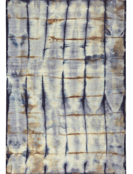 Tapis en laine bleu et ocre 230x160 cm Tie-Dye  - 1