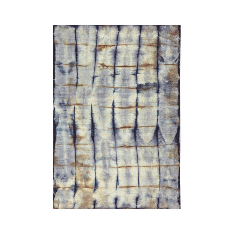 Tapis en laine bleu et ocre 230x160 cm Tie-Dye  - 1