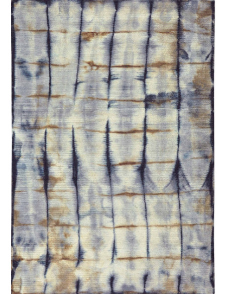 Tapis en laine bleu et ocre 230x160 cm Tie-Dye  - 1